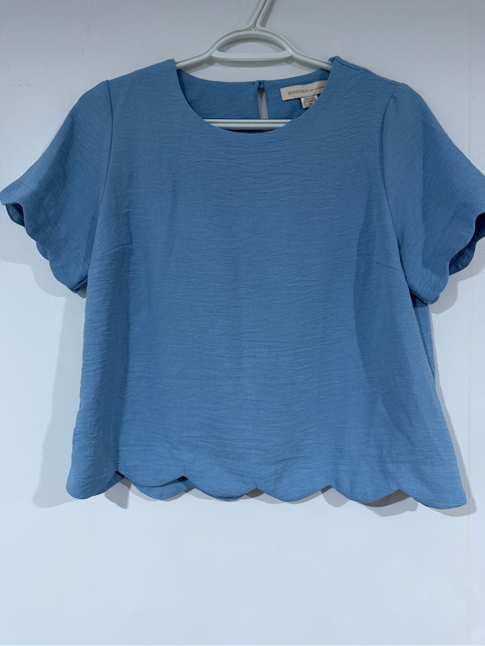 Scallop Hem Short Sleeve Top - Light Blue